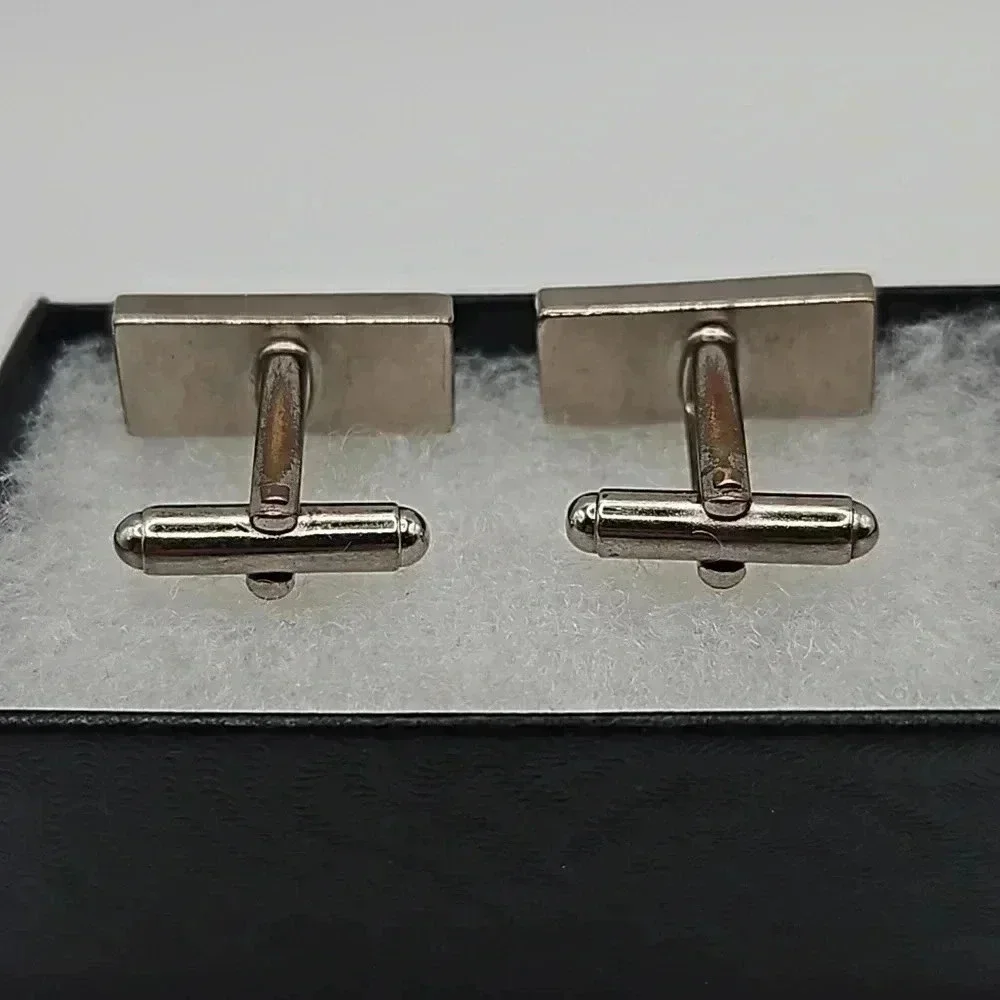 Hugo Boss Rectangular Black and Silver Statement Cufflinks